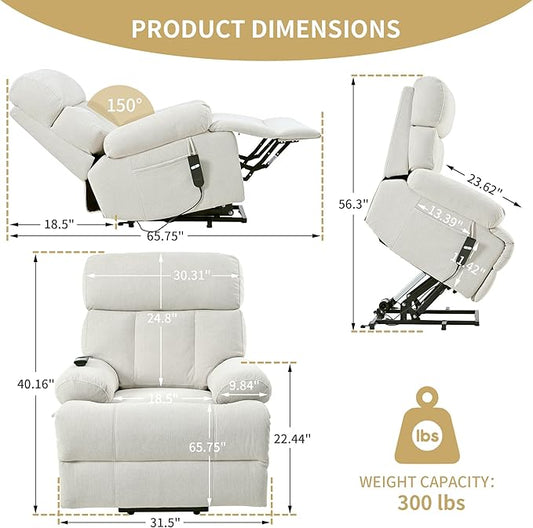 Power Lift Chair Recliners for Elderly, Overstuffed Electric Lift Recliner Chair with Widened Footrest Side Packets for Living Room Bedroom