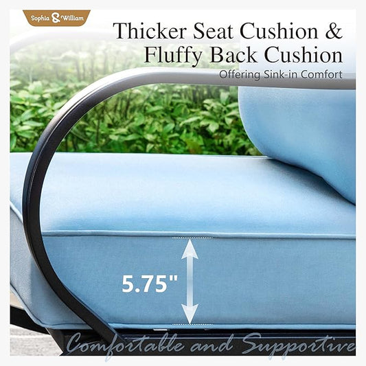 Sophia & William Patio Furniture Sets 5 Seats Outdoor Metal Conversation Sets 4 Pcs with 2 x Cushioned Swivel Sofa Chairs,1 x 3-Seat Sofa, 1x Marbling Metal Coffee Table Lawn Backyard Poolside Blue