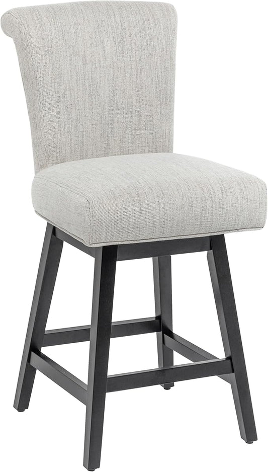 Bar Stool, 26 Inch Upholstered Barstools with 15.7" High Back and Footrest, Swivel Counter Height Barstools for Kitchen Island Home Bar Performance Fabric Ivory White