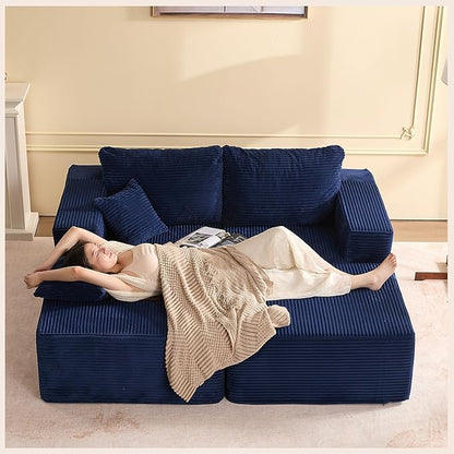 Chaise Lounge Chair, Boneless Couch for Living Room and Bedroom, Sleeper Couches Reading Chairs, Corduroy, Blue