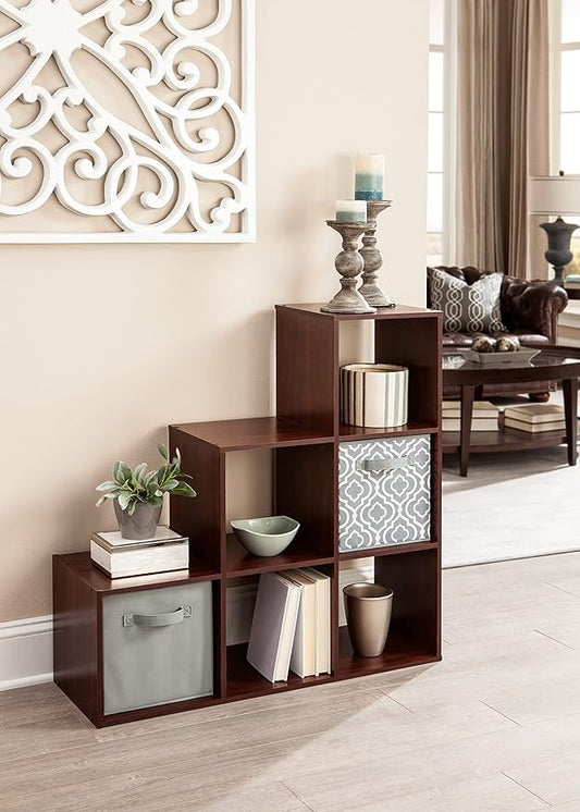 ClosetMaid Cubeicals 3-2-1 Cube Storage Shelf Organizer Bookshelf, 3 Tier, Steps, Corner Unit, Easy Assembly, Wood, Dark Cherry Finish