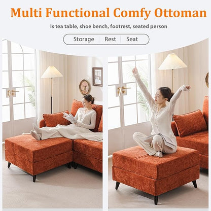 73'' Loveseat Sofa with All Seats Storage, Modular Sectional Couch with Movable Ottoman,Oversized Comfy Couch with 7.8'' Cushion,24.5'' Deep Seat,for Living Room,Bedroom,Velet,Orange