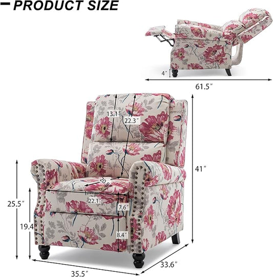 Recliner Chair, Modern Pushback Armchair with Adjustable Backrest & Footrest for Bedroom, Living Room (Pattern Floral,Set of 2)