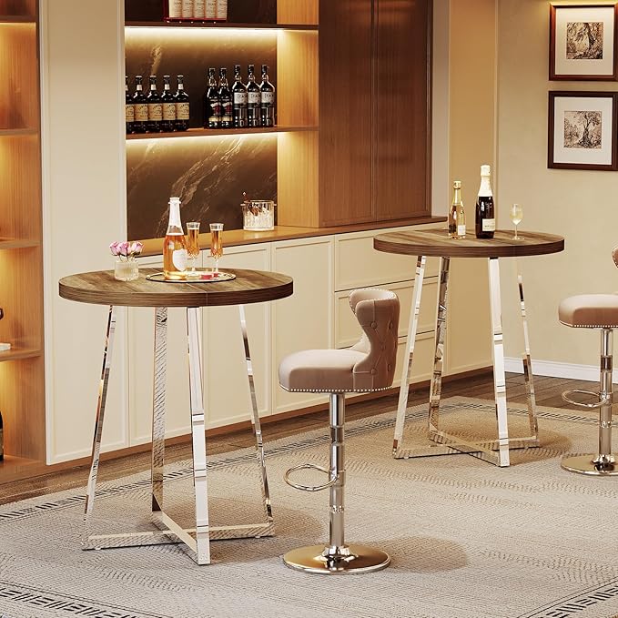 Tribesigns Round Bar Table, 40.2" High Bistro Pub Table with Crossed Metal Legs, Counter Height Cocktail Table for Home Bar, Living Room, Small Space