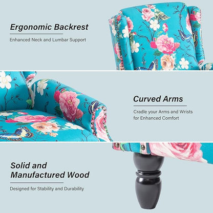 Recliner Chair, Upholstered Wingback Floral Pushback Armchair with Adjustable Backrest & Footrest, Comfy Accent Chair Reading Single Sofa for Small Spaces, Living Room, Bedroom (Peacock, Set of 2)