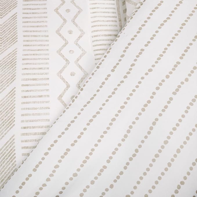 Lush Decor Hygge Geo Reversible 5 Piece Comforter Set, Full/Queen, Taupe & White