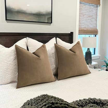 ZWJD Brown Pillow Covers 18x18 Set of 2 Chenille Throw Pillow Covers with Elegant Design Soft and Luxurious Decorative Throw Pillows for Couch, Bed, and Home Decor
