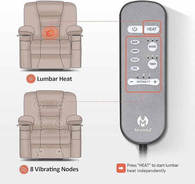 MCombo Oversized Power Lift Recliner Chair with Massage and Heat for Big and Tall Elderly People, Cup Holders, USB Ports, Side Pockets, Faux Leather R7541 (Dark Brown, Large-Oversize)
