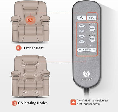 MCombo Oversized Power Lift Recliner Chair with Massage and Heat for Big and Tall Elderly People, Cup Holders, USB Ports, Side Pockets, Faux Leather R7541 (Black, Large-Oversize)