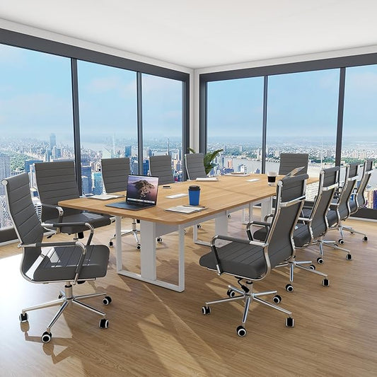 Home Office Chair Ribbed, Modern Leather Conference Waiting Room Chairs,Ergonomic Office Desk Chair, High Back Executive Computer Chair, Adjustable Swivel Chair with Arms (Gray)
