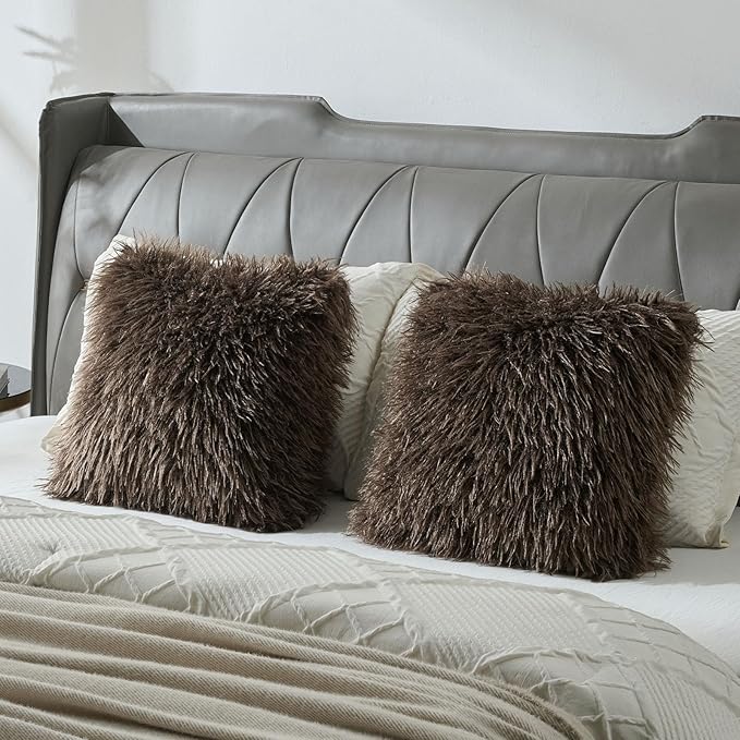 FUTEI Dark Coffee Decorative Throw Pillow Covers 18x18 Inch Set of 2,Soft Cozy Faux Fine Wool Textured Cushion Case,Modern Home Luxury Decor for Couch Bed Living Room