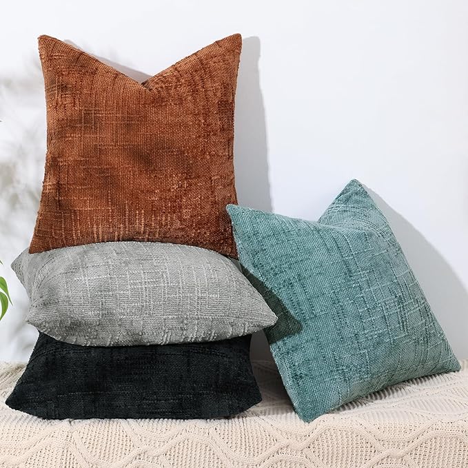 decorUhome Black Chenille Throw Pillow Covers 22x22 Set of 2 Thick Textured Slubby Couch Pillow Covers Farmhouse Accent Modern Neutral Decorative Pillow Cases for Bed Sofa Living Room