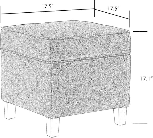 Asense 17 Inch Square Storage Ottoman,Small Foot Rest Stool for Couch, Faux Linen Fabric Upholstered Footstool Cube for Entryway Bedroom Living Room, Blue