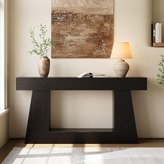 LITTLE TREE 63" Farmhouse Console Table with Storage, Rustic Sofa Table for Entryway, Narrow Long Sofa Table Behind Couch, Console Table for Living Room, Hallway—Versatile Storage Solution, Black
