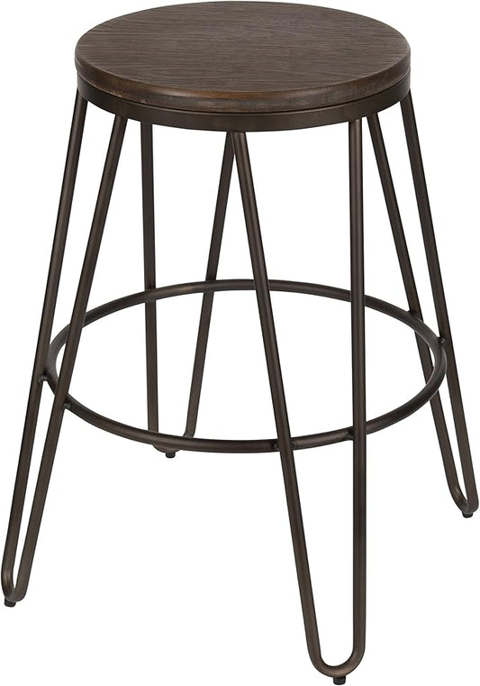 Kate and Laurel Tully Backless Modern Wood and Metal 24" Counter Height Bar Stools, Set of 4, Gray with Wood Seat