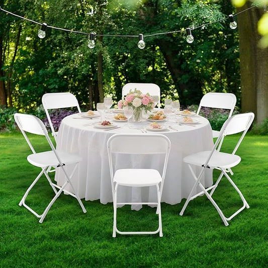4 Pack White Folding Chairs, Portable Stackable Commercial Foldable Chair,Indoor Outdoor Plastic Folding Chair for Events/Office/Home/Wedding/Party, 400lbs Capacity