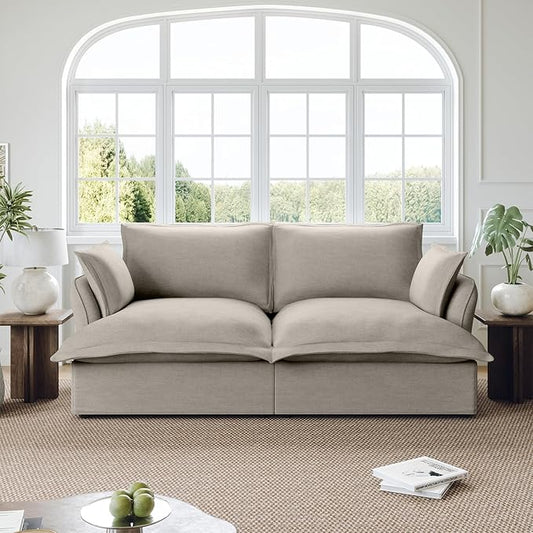 Oversized Cloud Modular Sectional Sofa, Comfy Down Filled Cloud Couch with Removable Cover, Modern Loveseat Couch, Deep Seat Sectional Couches for Living Room, Light Gray