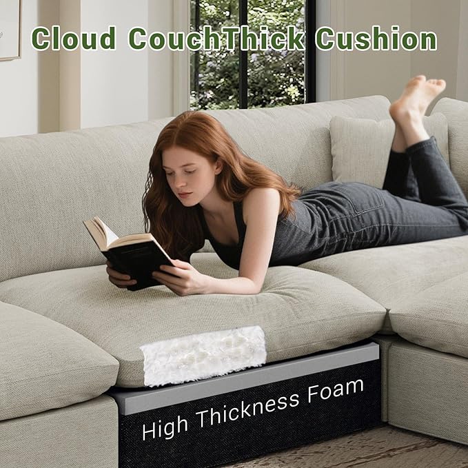 Oversize Cloud Modular Sectional Sofa,110.8" L Shape 3 Seaters with Chaise Down Filled Comfort Sofa Detachable Couch Cushion Covers for Living Room