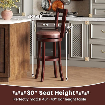 COSTWAY Barstools Set of 4, 30” Faux Leather Upholstered Bar Stools with High Backs and Footrests, Armless Kitchen Island Dining Chairs with Solid Wood Legs, Cappuccino (4, 30'' Seat Height)