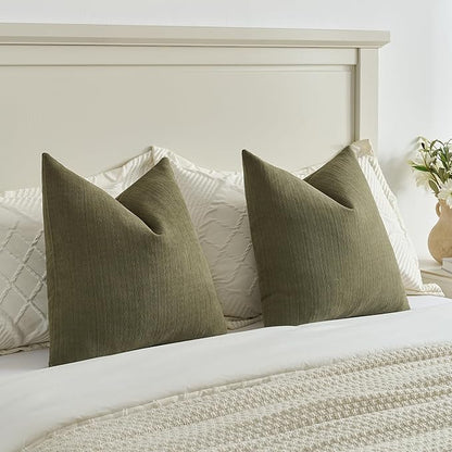 FUTEI Olive Green Decorative Throw Pillow Covers 26x26 Inch Set of 2,Soft Cozy Wheat Ear Striped Patterns Euro Pillow Shams,Modern Home Decor for Couch Bed Living Room