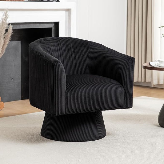 Swivel Accent Chair, Modern 360° Swivel Barrel Chair, Corduroy Upholstered Single Sofa for Living Room, Bedroom(Black)