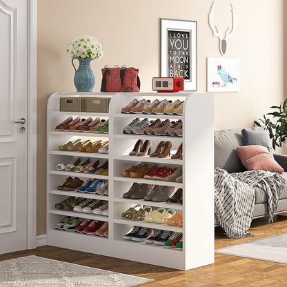 Tribesigns Shoe Rack for Entryway, 8-Tier Tall Shoe Shelf Shoes Storage Organizer, Wooden Shoe Storage Cabinet Shoe Stand for Closet, Hallway, Living Room, 2 Pcs, White