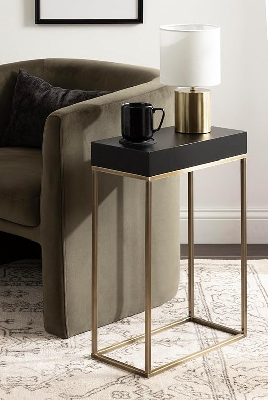 Kate and Laurel Karlsen Modern Wood and Metal Narrow Side Table, 16 x 8 x 24, Black and Antique Brass, Minimal Slim End Table for Use as Bedroom Nightstand or Accent Entryway or Living Room Decor