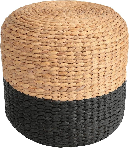 JONATHAN Y TBL2500A Aimee 15.7" Modern Minimalist Two-Tone Hand-Woven Hyacinth Ottoman for Living Room, Bedroom, Entryway, Foyer, Natural Seagrass Foot Stool, Handwoven Footrest, Natural/Black