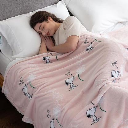 Berkshire Blanket Peanuts® VelvetLoft® Cute Character Snoopy Plush Blanket,Make A Wish Spring Pink,King 90 in x 108 in (Official Peanuts® Product)