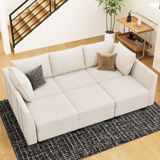 Belffin Modular Sectional Sofa Chenille Sleeper Sectional Couch with Storage Modular Sofa Bed for Living Room, 6 Seats, Beige