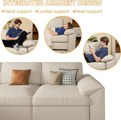 EASE MOOSE Oversized Corner Modular Sectional Sofa, Faux Leather Sectional Sofa with Deep Seat, Scratch Resistant Faux Leather Material, Extra Large L Shaped Couch, Beige