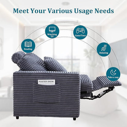 Power Reclining Sectional Sofa, Electric Loveseat Recliner with 2 Electric Footrest and Adjustable Headrest, Modern Plush Corduroy Fluffy Reclining Sectional with Deep Seat for Living Room-Blue Grey