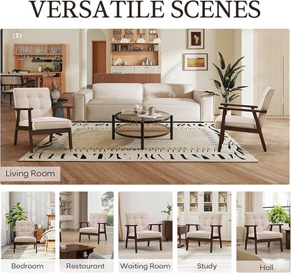 Bonzy Home Mid-Century Modern Accent Chair, Upholstered Fabric Armchair with Solid Wood Frame, Comfy Retro Leisure Chair Reading Chair for Living Room, Bedroom