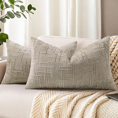 decorUhome Fall Light Brown Chenille Throw Pillow Covers 12x20 Set of 2 Thick Textured Slubby Couch Pillow Covers Farmhouse Accent Modern Neutral Decorative Pillow Cases for Bed Sofa Living Room