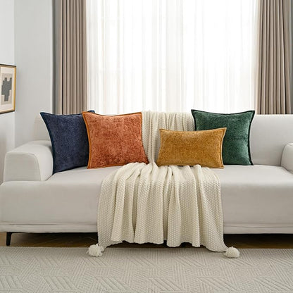 FUTEI Burgundy Chenille Throw Pillow Covers 18x18 Inch Set of 2,Soft Cozy Bound Edge Design Cushion Case,Home Decor for Couch Bed Living Room