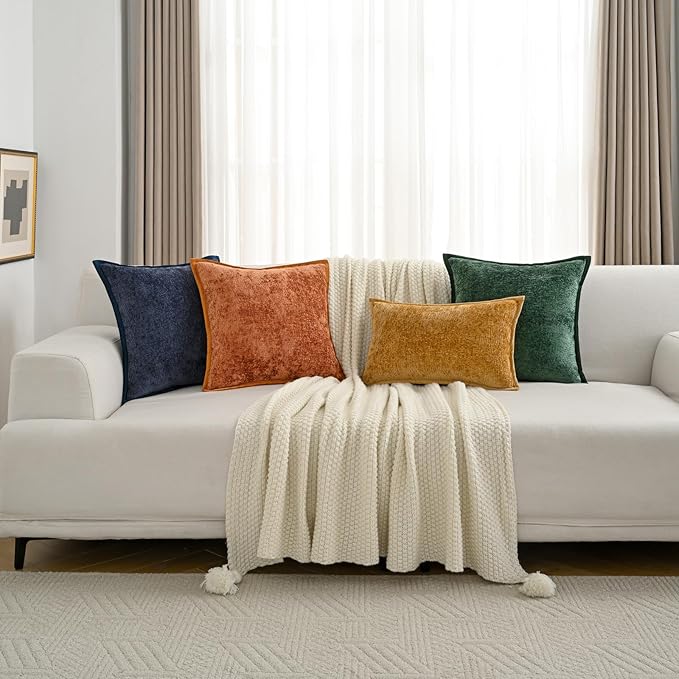 FUTEI Tobacco Chenille Throw Pillow Covers 26x26 Inch Set of 2,Soft Cozy Bound Edge Design Euro Pillow Sham,Home Decor for Couch Bed Living Room