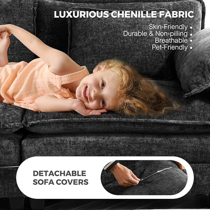 ELUCHANG Oversized 153" Modular Sectional Sofa, Comfy Deep Seat Cloud Couch, Sleeper Sofa Bed, 8 Seat Modern Couch with Removable Cover for Living Room, Apartment, DIY Combination, Chenille Black