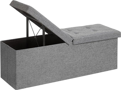 SONGMICS MAZIE Collection - 43 Inches Storage Ottoman, Foldable Storage Bench with Flipping Lid, 660 lb Load Capacity, for Entryway, Living Room, Bedroom, Light Gray ULSF71G