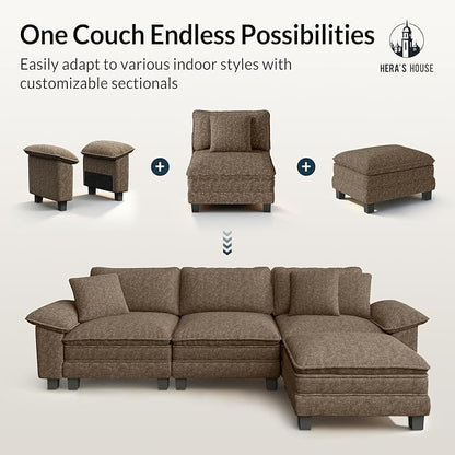 HERA'S HOUSE 54" Modular Sectional Sofa Couches for Living Room, Comfy Cloud Couch 1-Seater Deep Seat Sofa with Throw Pillow, Chenille Taupe