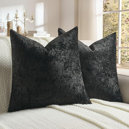 FUTEI Black Flannel Throw Pillow Covers 26x26 Inch Set of 2,Soft Dimensional Textured Euro Pillow Shams,Modern Home Decor for Couch Living Room