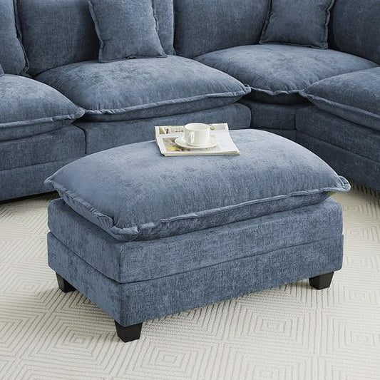 35‘’ Modern Chenille Cloud Sofa Ottoman,Rectangle Ottoman for Modular Sectional Sofa, Blue