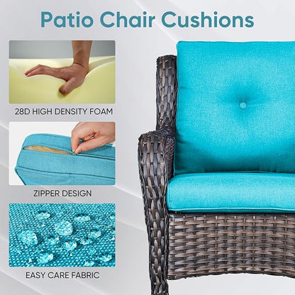 7-Piece Outdoor Patio Cushion Set - Fade & Water Resistant with Removable Olefin Cover, 22x24x4 Inch Memory Foam Cushions for Wicker Sectional Sof - Teal/Buckle