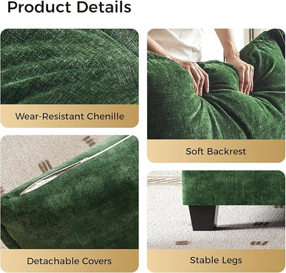 KKL 91.3" Large Modular Sectional Sofa Bed, 6 Seater Convertible U/J/L-Shaped Sleeper Cloud Couch with Ottoman, Chenille Sectional Couches for Living Room, Apartment, Green