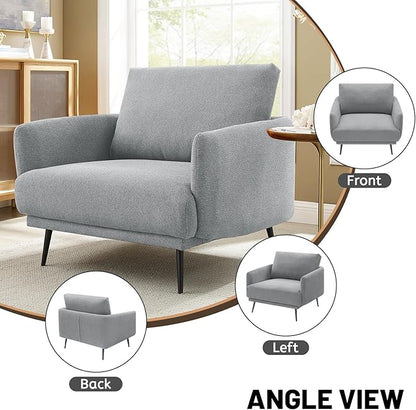 Oversized Accent Chair for Living Room Chairs Reading Arm Chair Comfy Modern Single Sofa Side Chairs with Metal Legs & Soft Cushion for Bedroom, Waiting Room (Polyster Light Grey, Set of 2)