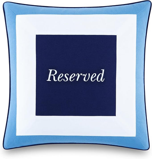 Kate Spade New York Saved You A Spot Reversible Decorative Pillow, 20" x 20" Throw Pillow for Bed or Sofa, Cotton and Linen Cover, Blue, 20 x 20