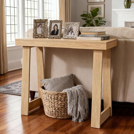 VEVOR 36 in Console Table, Modern Desk Behind The Couch, Wooden Rectangle Entrance Desk, Narrow Long Sofa Table Accent Stand, Ideal for Hallway, Bedroom, Living Room, Foyer, Easy Assembly, Natural