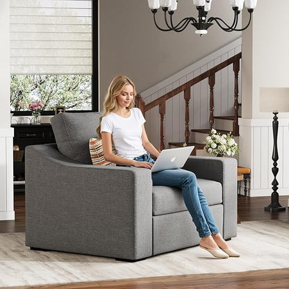 ABCASA 47" W Oversized Accent Chair, Comfy Upholstered Sofa Chair with Large Seat and Wide Armrest, Pet-Friendly Modern Lounge Armchair for Living Room/Apartment/Bedroom, Premium Linen, Grey
