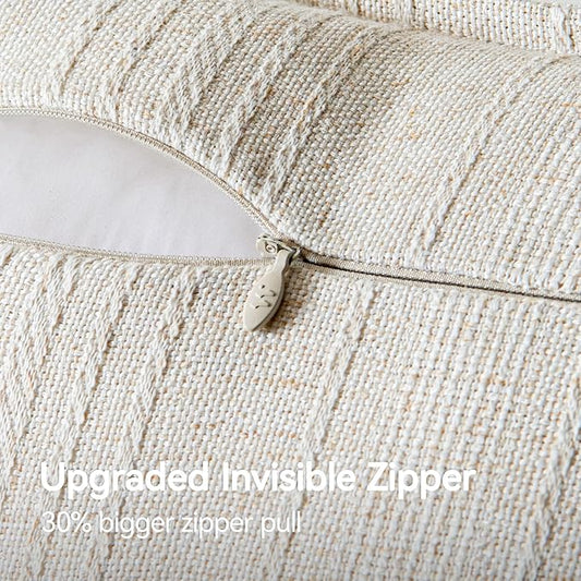 a moment Linen Pillow Covers Set of 2,Boho Farmhouse Throw Pillowcases Neutral Textured Decorative Covers for Couch Sofa Bed, Soft Linen Blend Accent Case Cushion Christmas Home Decor 20"x20"Ivory