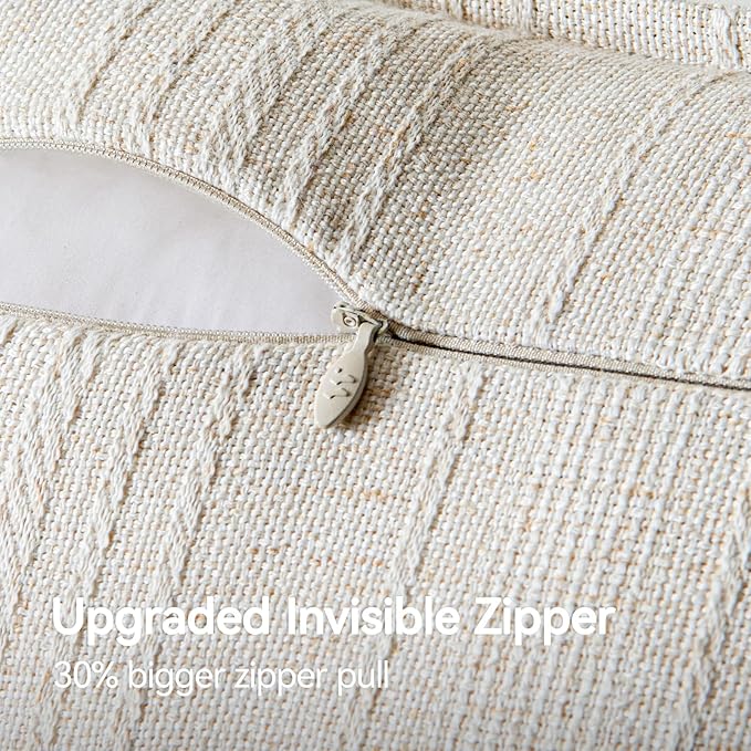 a moment Linen Pillow Covers Set of 2,Boho Farmhouse Throw Pillowcases Neutral Textured Decorative Covers for Couch Sofa, Soft Linen Blend Accent Case Cushion Christmas Home Decor 22"x22"Ivory