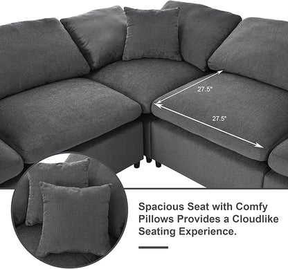 129.3" Oversized Modular Sectional Sofa, U Shaped Couch with Movable Ottoman, Large 7 Seater Corner Sofa for Living Room, Office, Spacious Space, Grey
